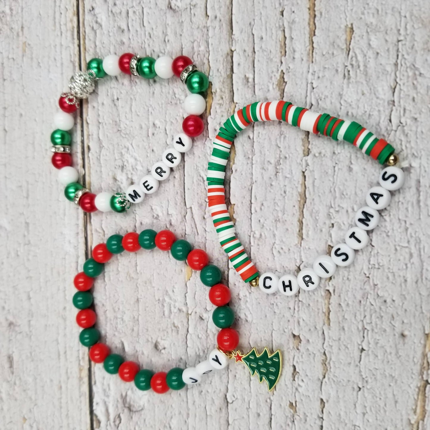 JOY Christmas Merry Clay Bracelet Set