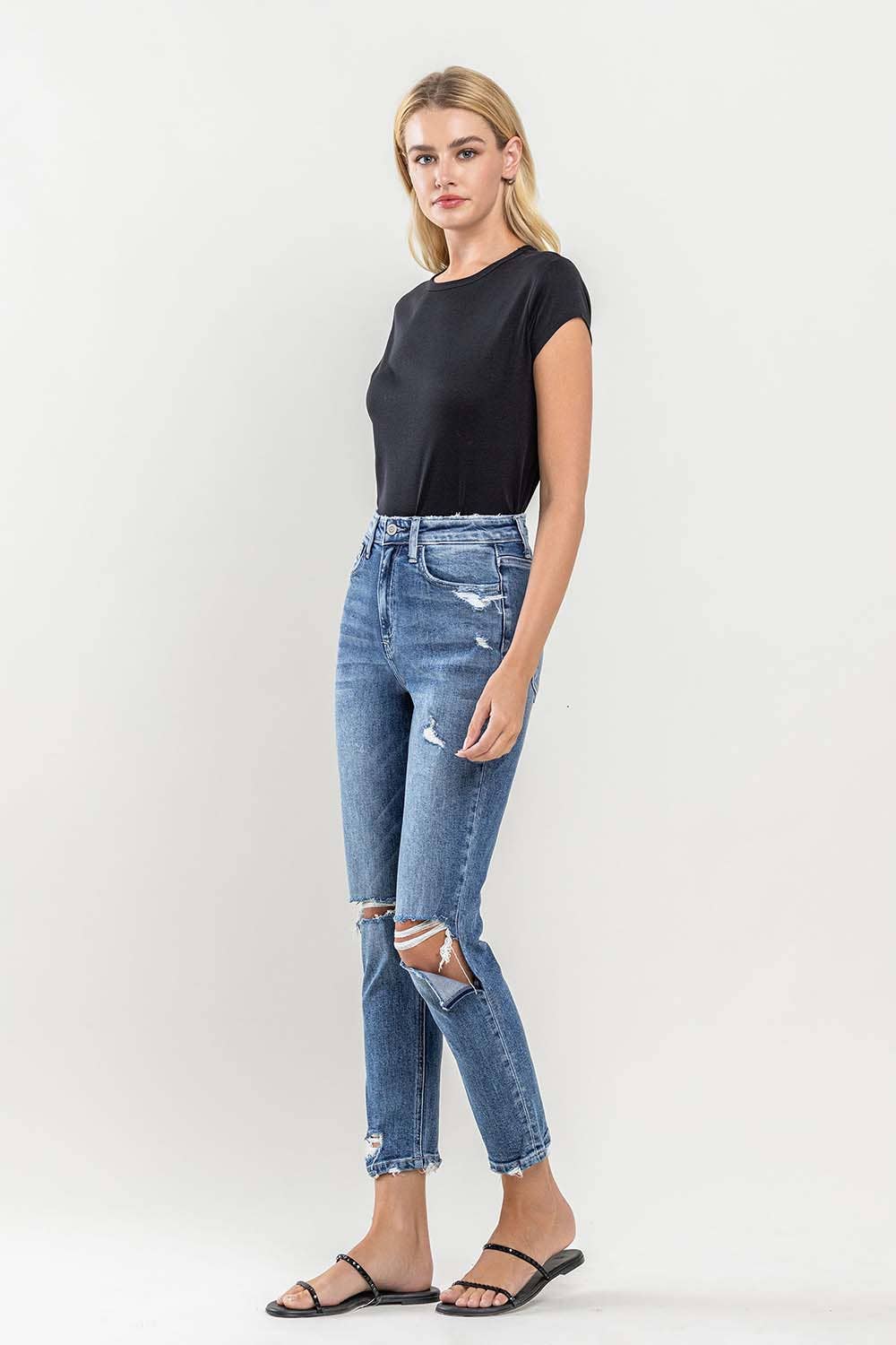 JILL DISTRESSED STRETCH MOM JEANS