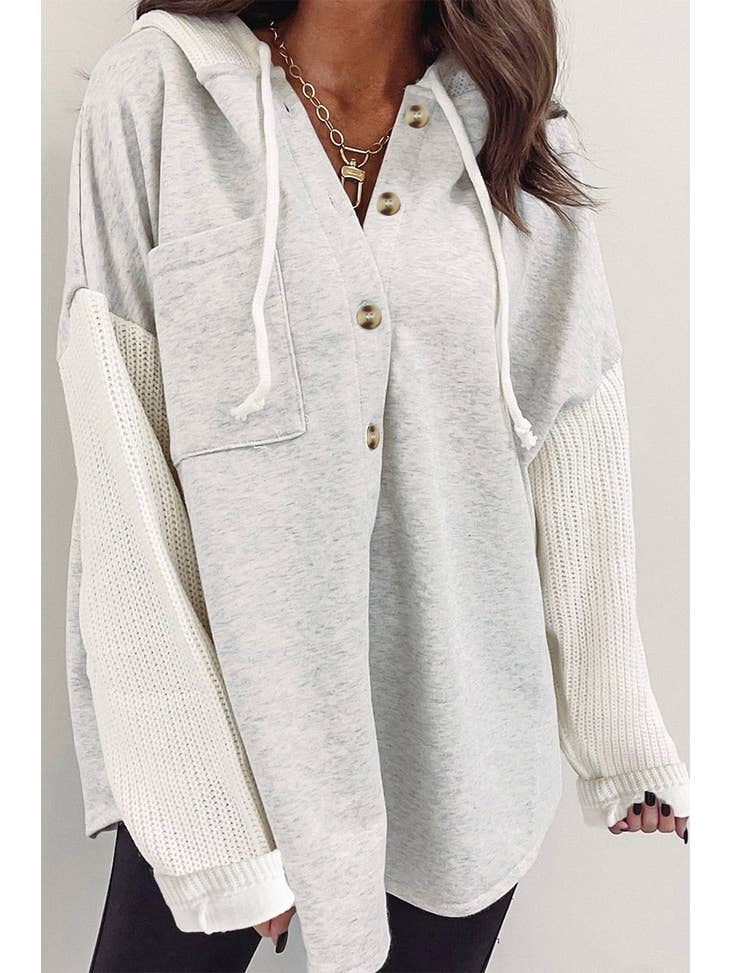 Julie Contrast Knitted Sleeves Hooded Jacket