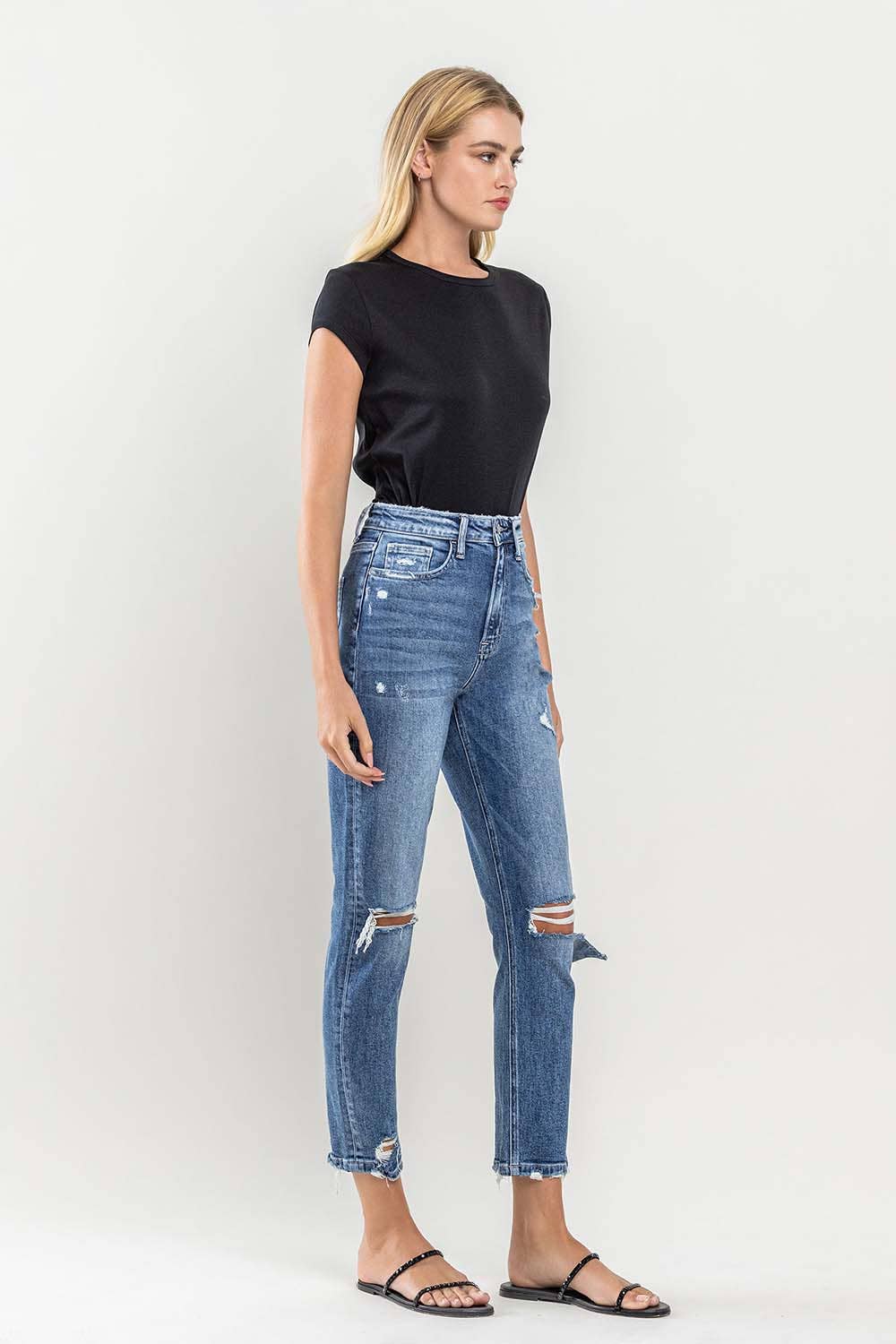 JILL DISTRESSED STRETCH MOM JEANS