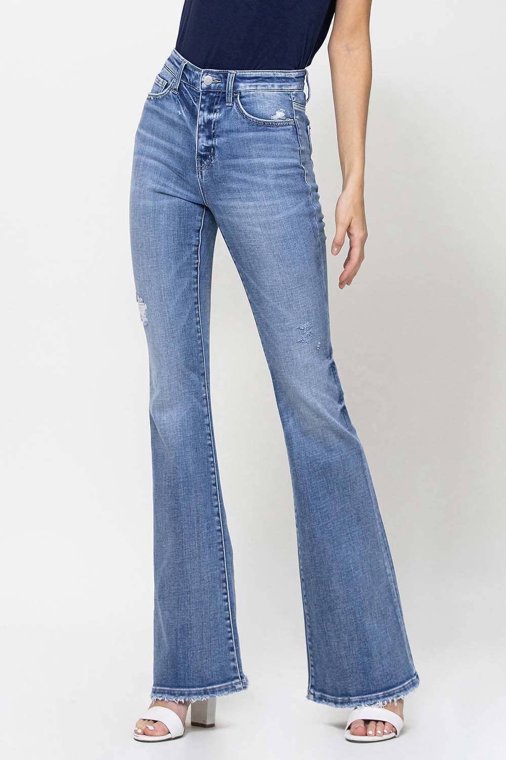 TRACY HIGH RISE DISTRESSED FLARE JEANS