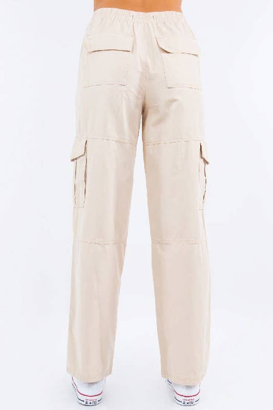 Cotton Twill Drawstring Wide Cargo Pants: L / Sage