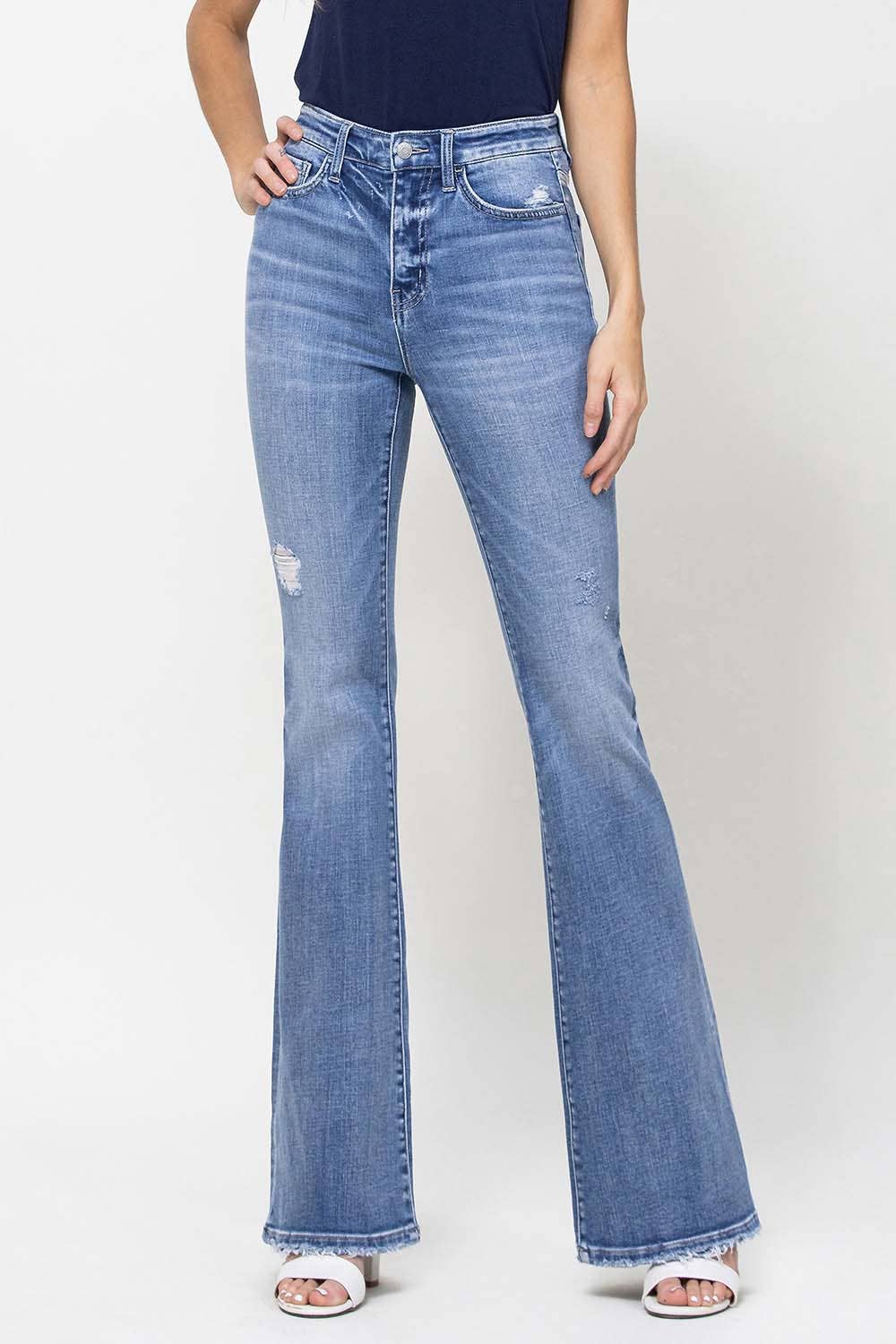 TRACY HIGH RISE DISTRESSED FLARE JEANS