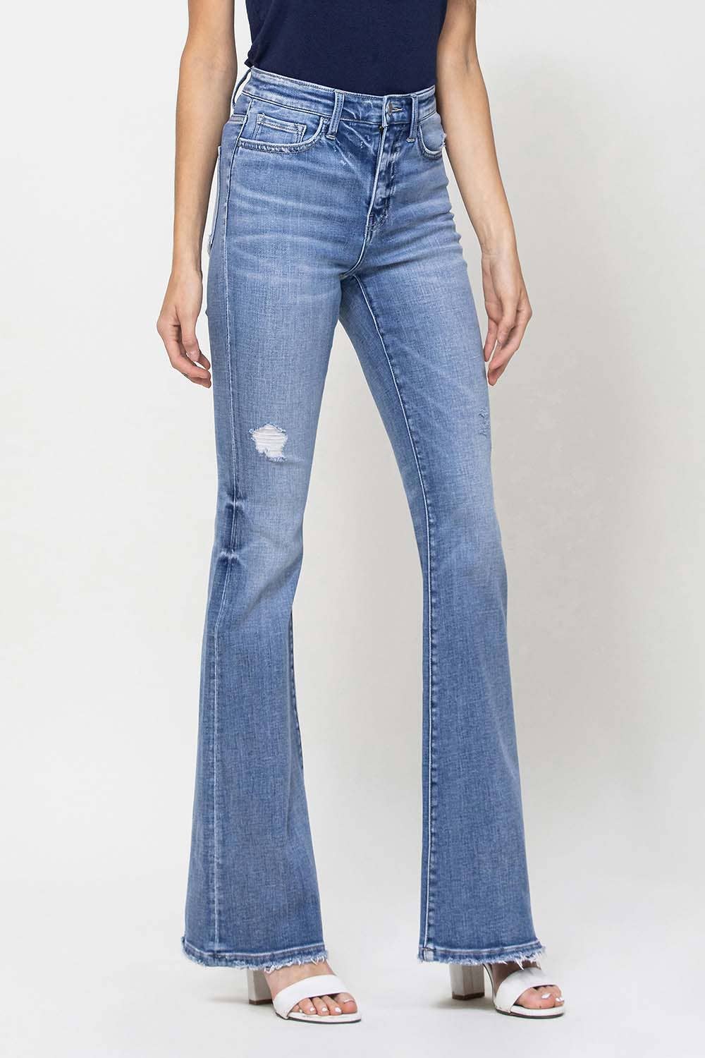 TRACY HIGH RISE DISTRESSED FLARE JEANS