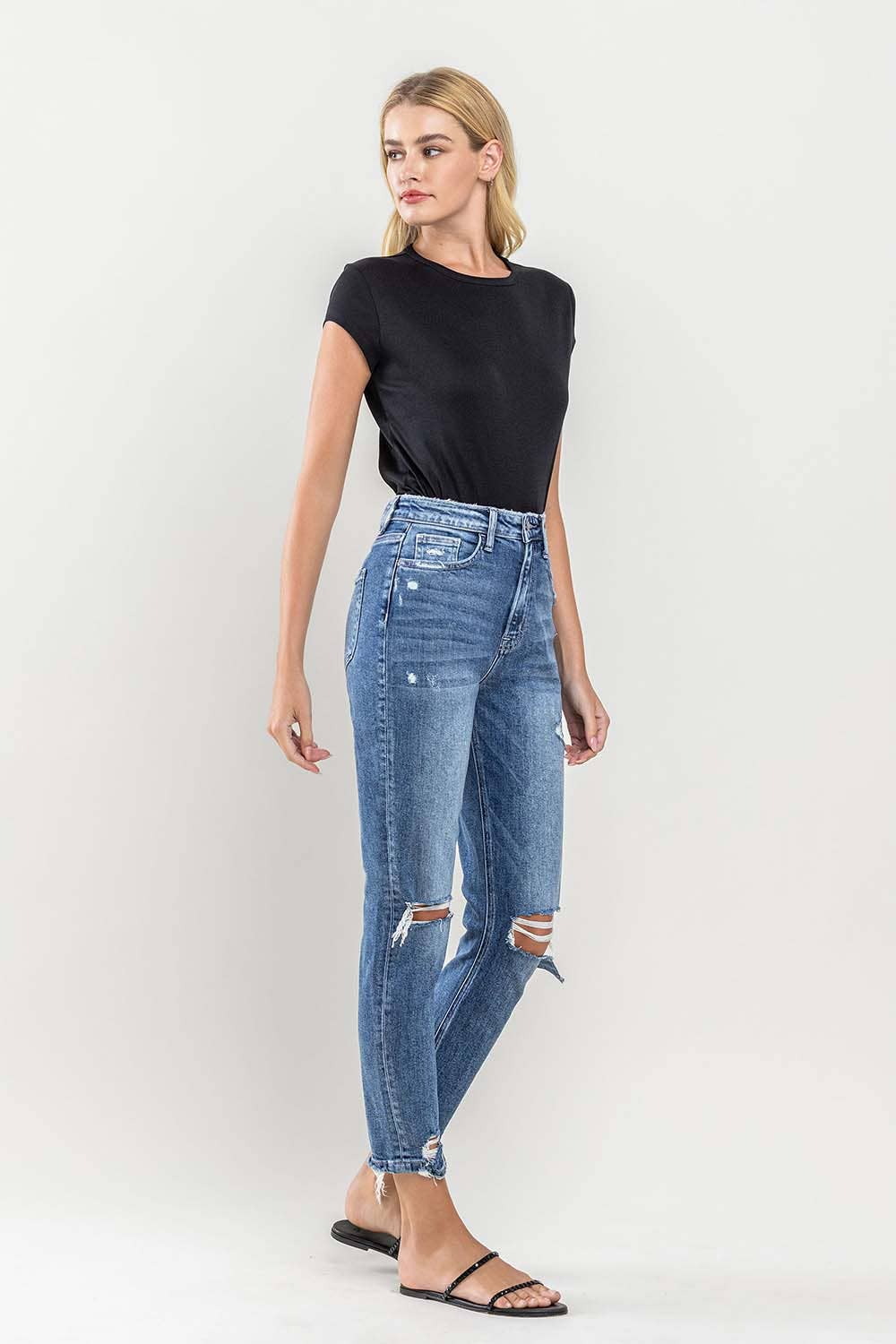 JILL DISTRESSED STRETCH MOM JEANS