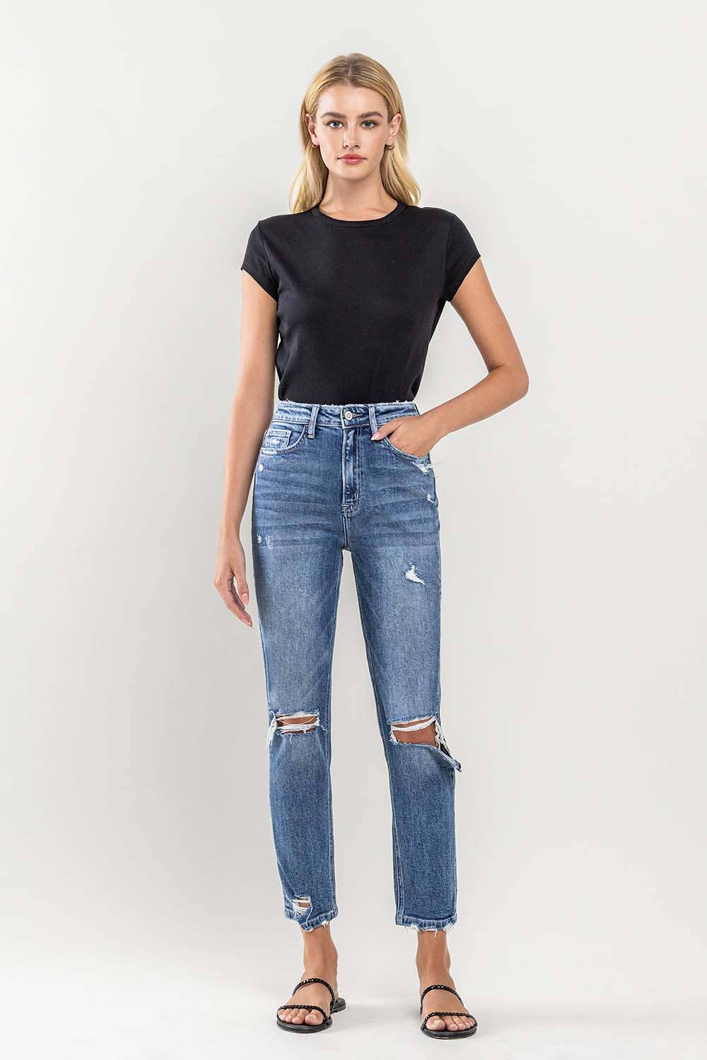 JILL DISTRESSED STRETCH MOM JEANS