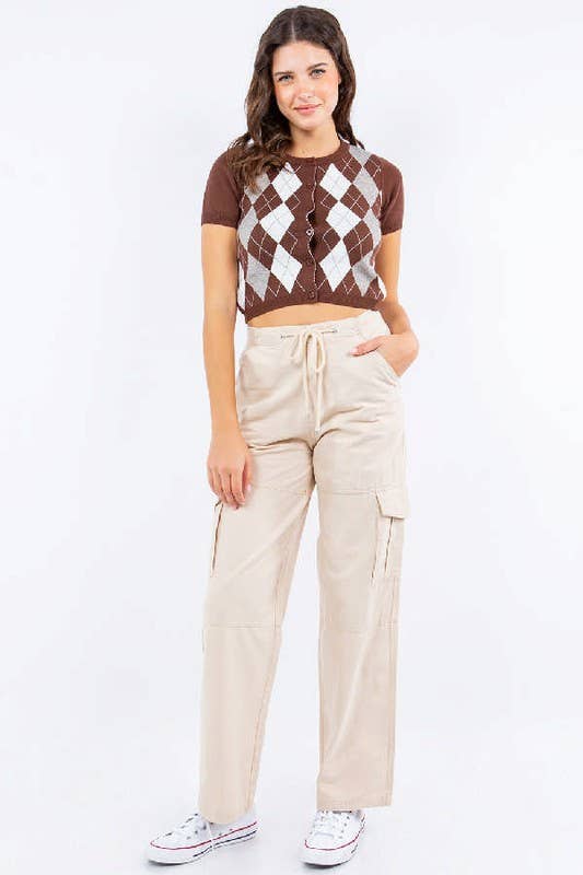 Cotton Twill Drawstring Wide Cargo Pants: L / Sage