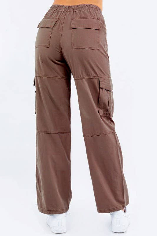 Cotton Twill Drawstring Wide Cargo Pants: L / Sage