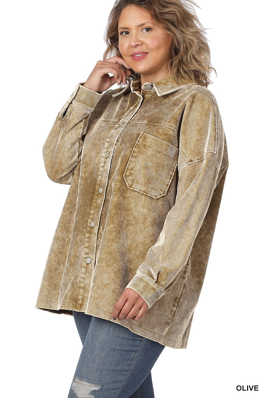 Debra Vintage Oversized Corduroy Shacket Plus Size