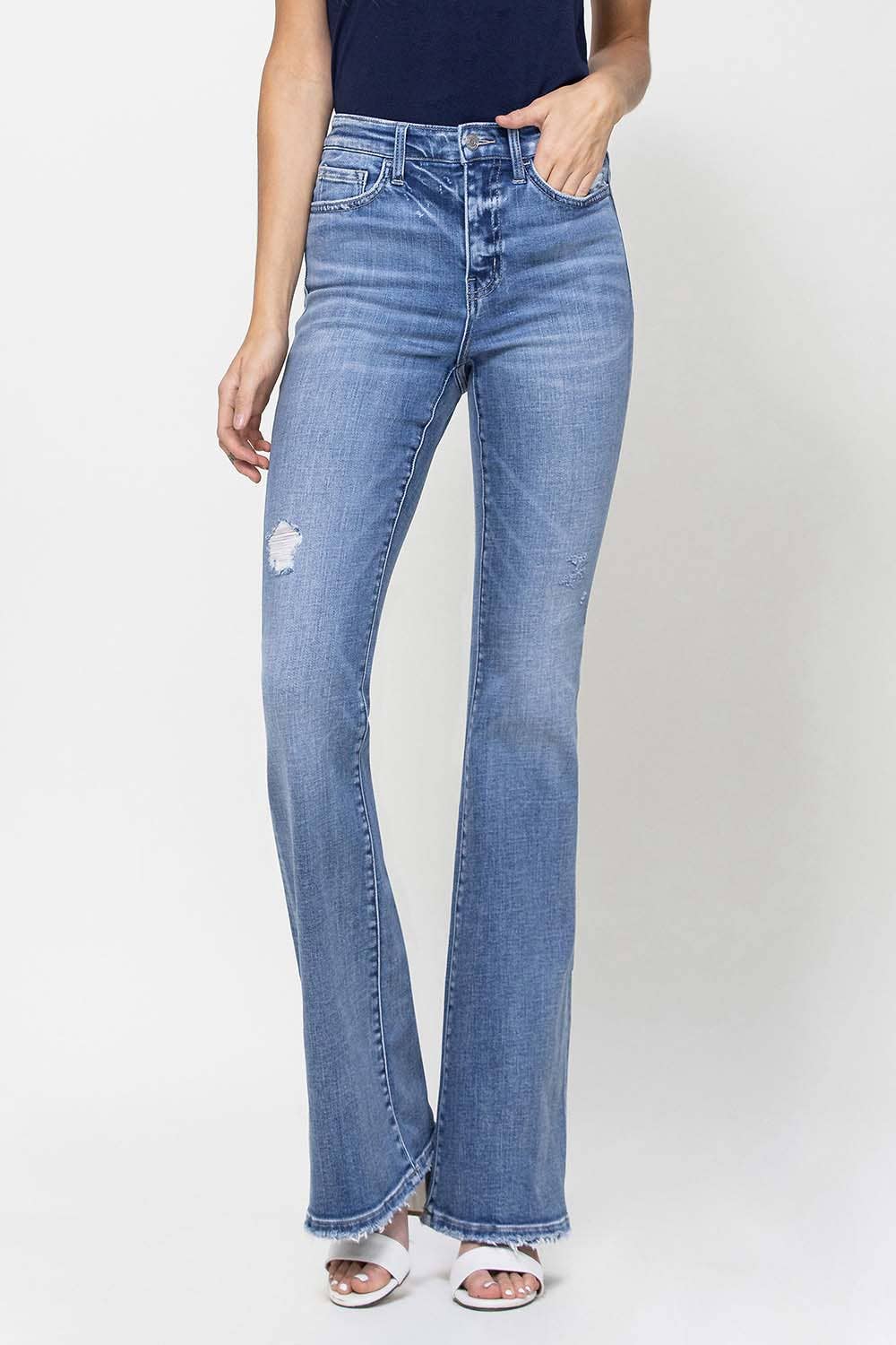 TRACY HIGH RISE DISTRESSED FLARE JEANS