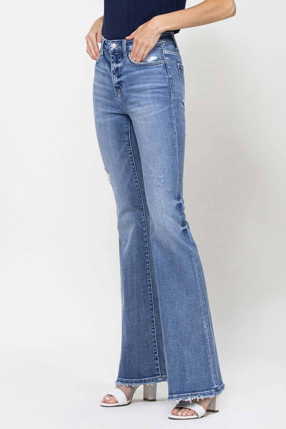 TRACY HIGH RISE DISTRESSED FLARE JEANS