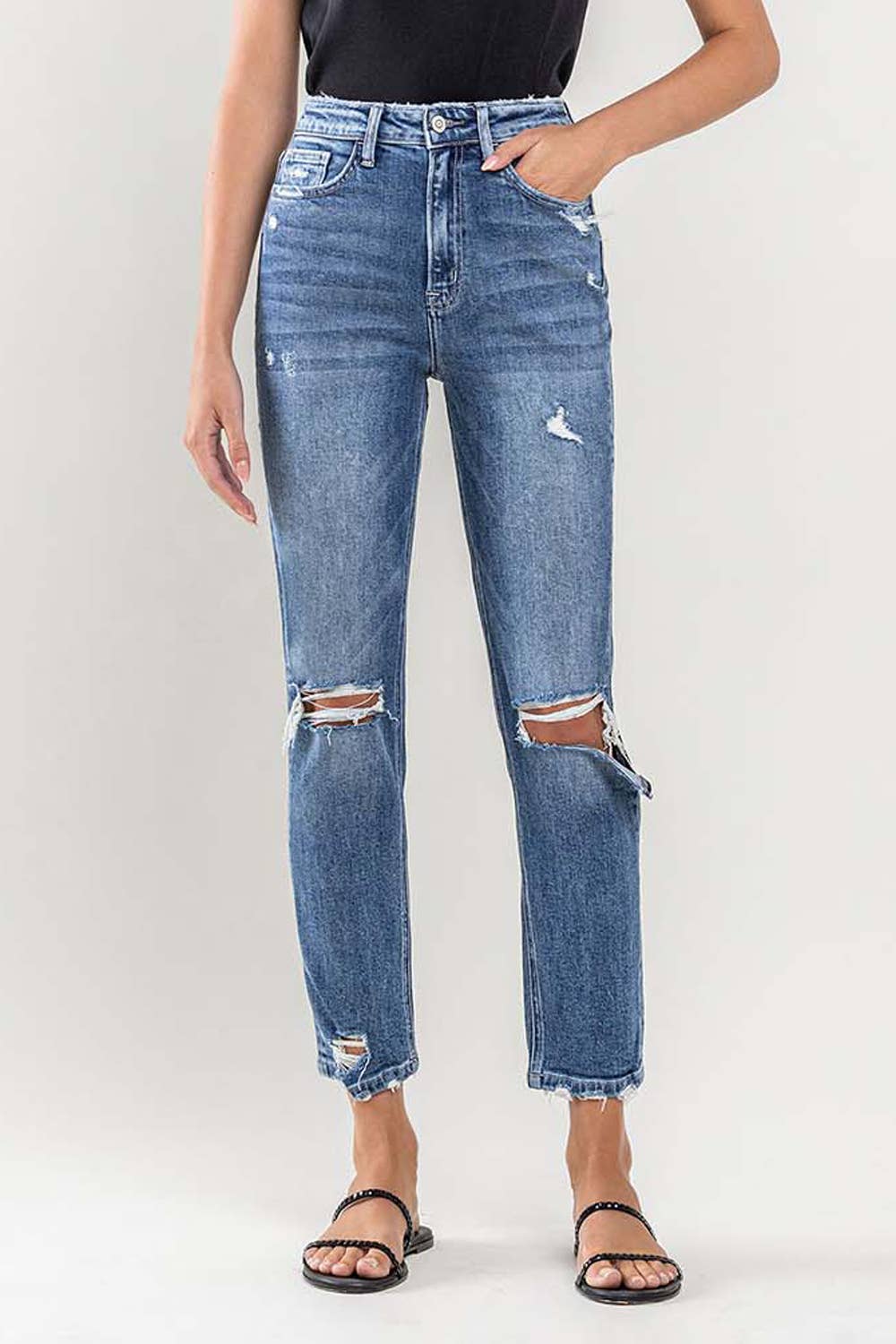 JILL DISTRESSED STRETCH MOM JEANS