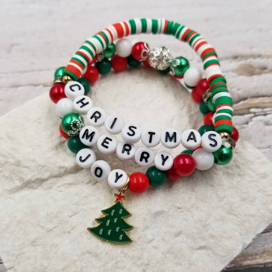 JOY Christmas Merry Clay Bracelet Set