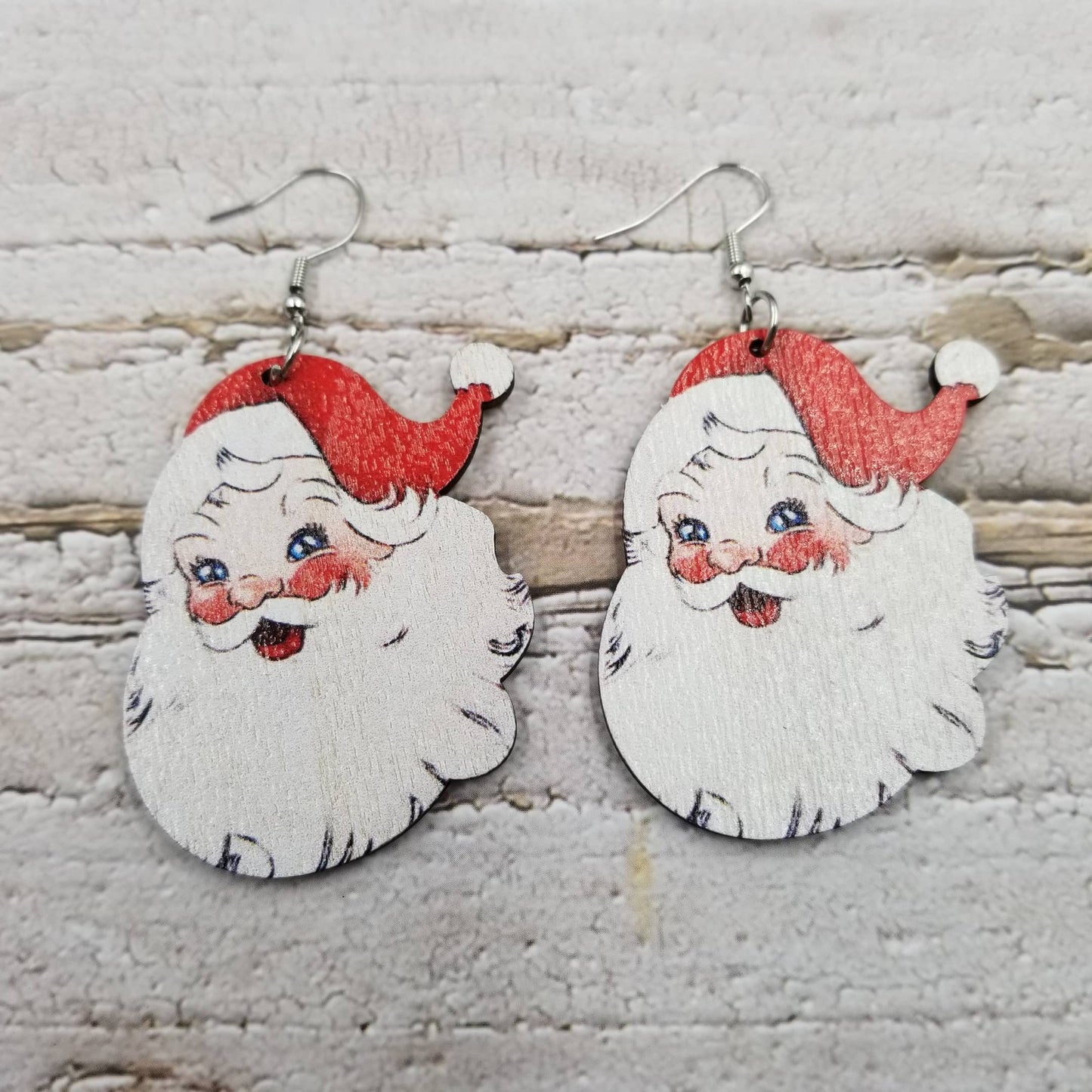 Wood Christmas Santa Earrings